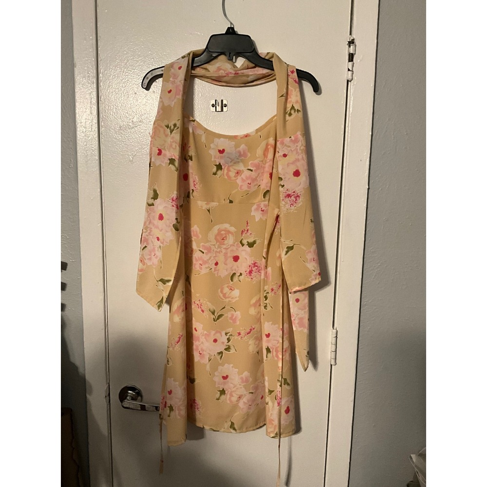 No Boundaries Vintage 90s Floral Slip Dress & Scarf Set Peach Pink Large 11/13